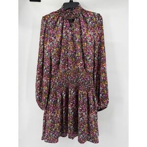 STEVE MADDEN Floral Smocked Dress Mock Neck Keyhole Long Sleeve Mini XL